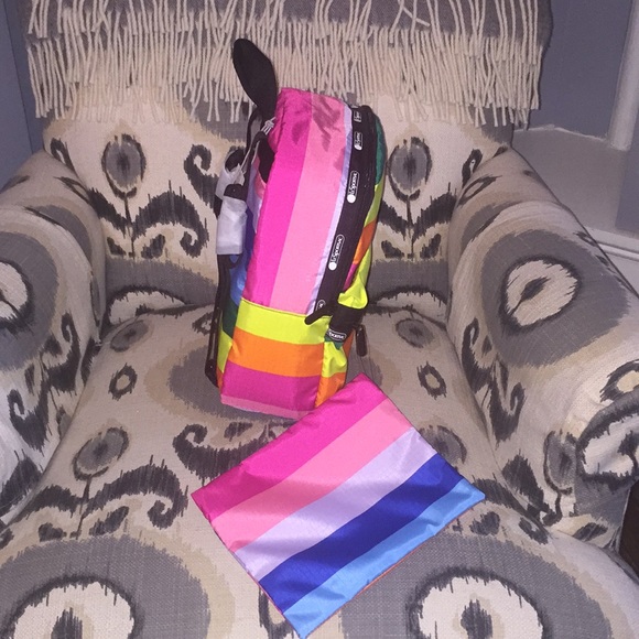 Rainbow Le Sportsac backpack with rainbow pouch. main image 3